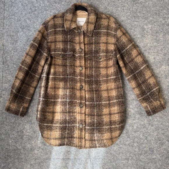 Wilfred Free Brown Plaid Wool Blend Shacket Jacket Size Small Cozy Fall - Picture 2 of 13